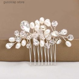 Tiaras Wedding Hair Jewellery woman small Hair Comb Silver Colour Rhinestone flower Jewellery Hair Comb Pearl Bride Hair Ornaments Tiaras Y240319