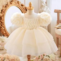 Girl Dresses Fluffy Tulle Baby Party Dress Puff Sleeve White 1st Birthday Baptism Wedding Princess Girls Bridemaid Clothing