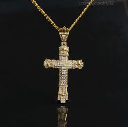 Gioielli per collana Hip Hop da uomo con ciondolo a forma di croce in lega di diamanti