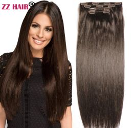 Piece ZZHAIR Clipsin 100% Human Remy Hair Extensions 16"28" 4pcs Set 100g200g Natural Straight Four Pieces