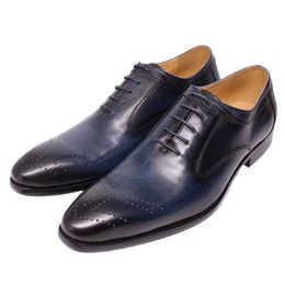 HBP Non-Brand Luxury Leather Shoes Handcraft Footwear Blue Formal Dress Shoes