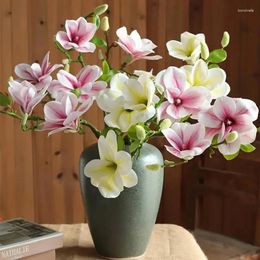 Decorative Flowers 3Heads Artificial Magnolia Flower Long Branch Silk For Wedding Party Decoration Garden Farm Room Table Decor