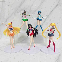 Action Toy Figures 5Pcs/Set Sailor Moon Action Anime Figures Tsukino Usagi Tuxedo Venus Sexy Girl Pvc Kawaii Collectible Model Toy Doll Kids Gift 24319