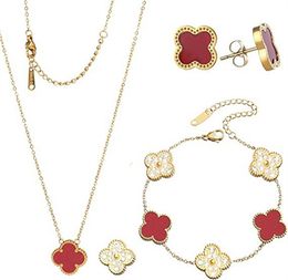 4 Four Leaf Clover Luxury Designer Necklace Jewelry Set Pendant Necklaces Bracelet Stud Earring Women ChristmValentines Day Birthday Gifts 2024 Three-piece Set AA+