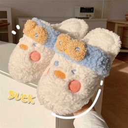 HBP Non-Brand Cute Duck Winter Fluffy Slippers Non-slip Indoor Warm Cotton Slipper For Young Girl Shoes