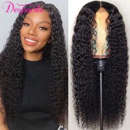 Synthetic Wigs Synthetic Wigs 13x4 Kinky Curly Lace Front Human Hair Wigs For Black Women Brazilian HD Transparent Lace Frontal Wig 4x4 Lace Closure Wigs Sale 240327