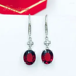 Dangle Earrings Xin Yipeng S925 Sterling Silver Plated White Gold Inlaid Real Natural Garnet Fine Wedding Anniversary Gifts For Women