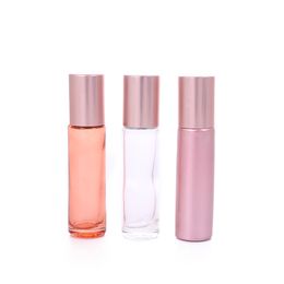 10ml Pink Colour Thick Glass Roll On Essential Oil Empty Perfume Bottle Roller Ball bottle For Travel Rose Gold