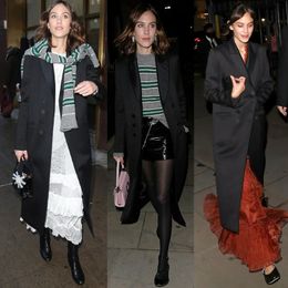 Alexa Chung Miss Zhong Same OL Style Suit Collar Mid length Black Fashion Trench for Women Spring 240319