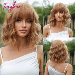 Synthetic Wigs Cosplay Wigs Ginger Brown Blonde Short Curly Synthetic Wig with Bangs for Women Afro Natural Bob Wave Lolita Cosplay Wigs Heat Resistant Hair 240329