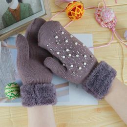 Cycling Gloves Warm Keep Flip Printing Winter Weave Knitted Women's