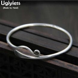 Charm Bracelets Uglyless Real S 999 Silver Fine Jewelry for Women Simple Fashion Ethnic Curved Opening Bangles Handmade Engraved Stripes Bijoux L240319