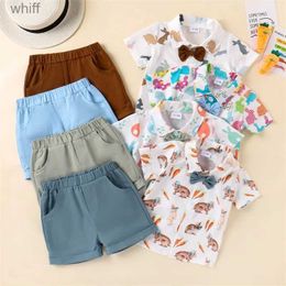 Clothing Sets 2024-01-09 Lioraitiin Toddler Baby Boy Easter Outfit Lapel Button Down Short Sleeve Shirt Elastic Waist Shorts Set Boys ClothesC24319