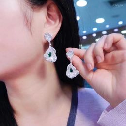 Stud Earrings Green Leaf Earring For Women Fine Jewellery 925Sterling Silver With Cubic Zirconia Simple Style Elegant