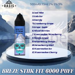 Original Breze Stiik Fit 6000 Puff Disposable E Cigarettes 0.8ohm Mesh Coil 15ml Pod Rechargeable Electronic Cigs Adjustable airflow 2% 3% 5% Vape Pen