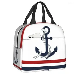 Storage Bags Nautical Blue Anchors With Stripes Insulated Bag Women Portable Sailing Sailor Cooler Thermal Lunch Box Office Work School
