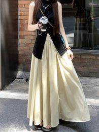Skirts Qiukichonson Midi Long Skirt Women Maxi 2024 Korean Casual Spring Summer High Waist A-line Ruffle Pleated Rok