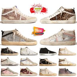 Women Mens Designer Mid Star Shoes Luxury Casual Flat Trainers Gold Silver Glitter Leopard Pony Leather Handmade Italy Brand Vintage Platform Sports Sneakers 35-46