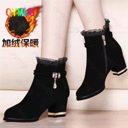 Sandals 2021 Spring, Autumn and Winter Suede Short Boots Thick Heel Women's Boots Sexy Lace Wild Side Zipper Nude Boots Womens Shoes