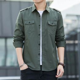 Men's Casual Shirts 2024 Autumn Long-Sleeved Military Shirt Fitted All-Matching Cotton