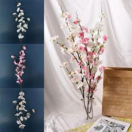 Decorative Flowers Floral Art Cherry Blossom Branch Flower Arrangement Silk Artificial 4-pronged Flexible Living Room