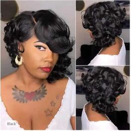 Synthetic Wigs SuQ Short Black Bob Wig Wavy Curly Bob Hairstyles Synthetic Bob Wigs For Black Women Natural Short Hair 240329