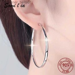 Stud Somilia - New Platinum Plated 925 Sterling Silver Womens Hoop Earrings 3.0mm Fashion Earring Jewellery For Women Gift With BoxC24319