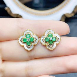 Stud Earrings FS 3mm Natural Emerald S925 Sterling Silver Flower With Certificate Fine Charm Weddings Jewellery For Women MeiBaPJ