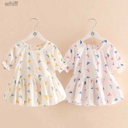 Kids Shirts 2024 Hot Summer 2 3 4 6 8 10 Years Thin Sweet Cute Cartoon Animal Print Cotton Baby Kids Girls Short Lantern Sleeve Blouse ShirtC24319