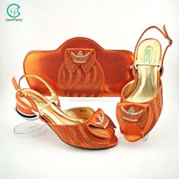 Boots Orange Colour Shoes and Matching Bag for Party African Ladies Shoes and Bag Set Italian Design Women Wedding Shoes and Bag