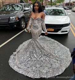 Sliver Mermaid Prom Dresses 2019 New Long Sleeve Sweep Strain Illusion Sweetheart Formal Evening Dress Party Gowns Custom Made9266467