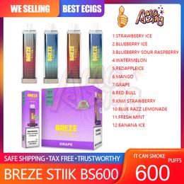 Breze Stiik BS600 Puff Disposable E Cigarette With E-Liquid Battery Power Indicator 500mAh 2ml Prefill Puffs 600 Vape Pen