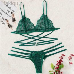 Sexy Set Sexy Lingerie Bra Set Women Green Sexy Lace Sling Bra Thong Set Bandage Underwear Sleepwear Lingerie Sets Lenceria 24319