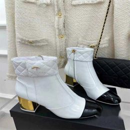 Designer Neue Frauen Mary Jane Einzelne Schuhe Klassische Lingge Leder Kurze Stiefel Luxus Mode Hohe Qualität Starke Ferse Lack leder