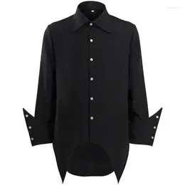 Men's Dress Shirts 2024 Mens Black Steampunk Gothic Punk Vintage Shirt Men Long Sleeve Renaissance Victorian Tops