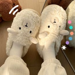 HBP Non-Brand Women Autumn and Winter New Fashion Cartoon Lamb Wool Sheep Wear Non Slip Comfortable Plush Cotton Slippers Outside Home