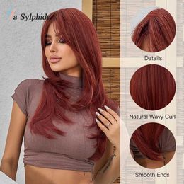 Synthetic Wigs Lace Wigs La Sylphide Red Wig with Bangs Long Straight Good Quality Synthetic Wigs for Women Daily Natural Heat Resistant Hair 240328 240327