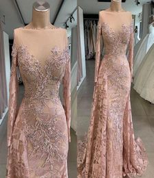 Real Images Luxurious African Dubai Prom Dresses Sheer Neck Lace Beaded Prom Dresses Mermaid Vintage Formal Party Event Pageant Dr5484067