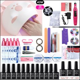 Kits Nail Set 72w Led Nail Dryer Professional Uv Gel Nail Polish Set with Electric Nail Drill Hine 12/6 Pcs Poly Nail Gel Set Tool