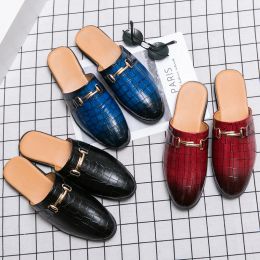 Shoes Patent Leather Brands Designer Mens Casual Business Italian Plus Size 45 Men Half Shoes Drop Ship Mules Man Black Slides Slipper