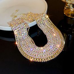 FYUAN Colorful Crystal Chokers for Women Multilayer Gold Color Chain Rhinestone Necklaces Statements Jewelry