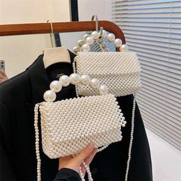 Chic Shoulder Bags Women Fairy Pearl Designer Bag Socialite Woven Beaded Handbags Boston Handheld Vacation Tote Bag 240311