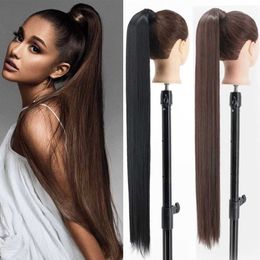 Synthetic Wigs 34inches Synthetic Ponytail Hair Clip in Fake Wig Hairpiece Blonde Wrap Around Pigtail Long Smooth Overhead Pony Tail 240329