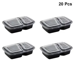 Dinnerware 20pcs 1000ml Disposable Meal Prep Containers 2-compartment Storage Box Microwave Safe Lunch Boxes (Black With Lids