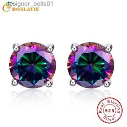 Stud 6.4ct Natural Mystic Fire Rainbow Topaz Round Earrings Silver 925 Stud For Women piercing ear Sterling Silver Earrings For WomenC24319