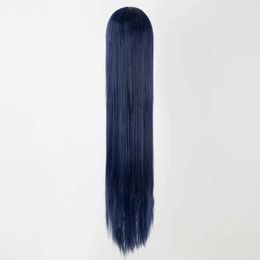 Synthetic Wigs Cosplay Wigs Long Dark Blue Wig Fei-Show Synthetic Heat Resistant 100CM/40 Inches Straight Hair Carnival Halloween Costume Cos-play Hairpiece 240327