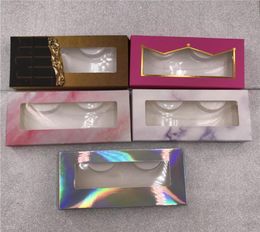 Rectangle False Eyelashes Case Pink Marble Holographic Color Paper Box Without Lashes White Tray7804453