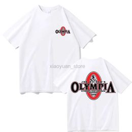 Men's T-Shirts Hot Sale Olympia Fitness Mens High Quality Short Sleeve T-Shirts Mens Gyms 100% Cotton Round Neck T-Shirts 240327