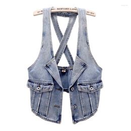 Women's Vests Spring Summer Thin Sling Denim Vest Women Slim Short Student Cowboy Waistcoat Vintage Blue Sleeveless Jeans Jacket Coat Female