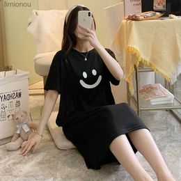 Women's Sleepwear Nightdress Womens Summer Short-sleeved Long Popular Cartoon Cute Simple Sleepwear Women Large Size PajamasC24319